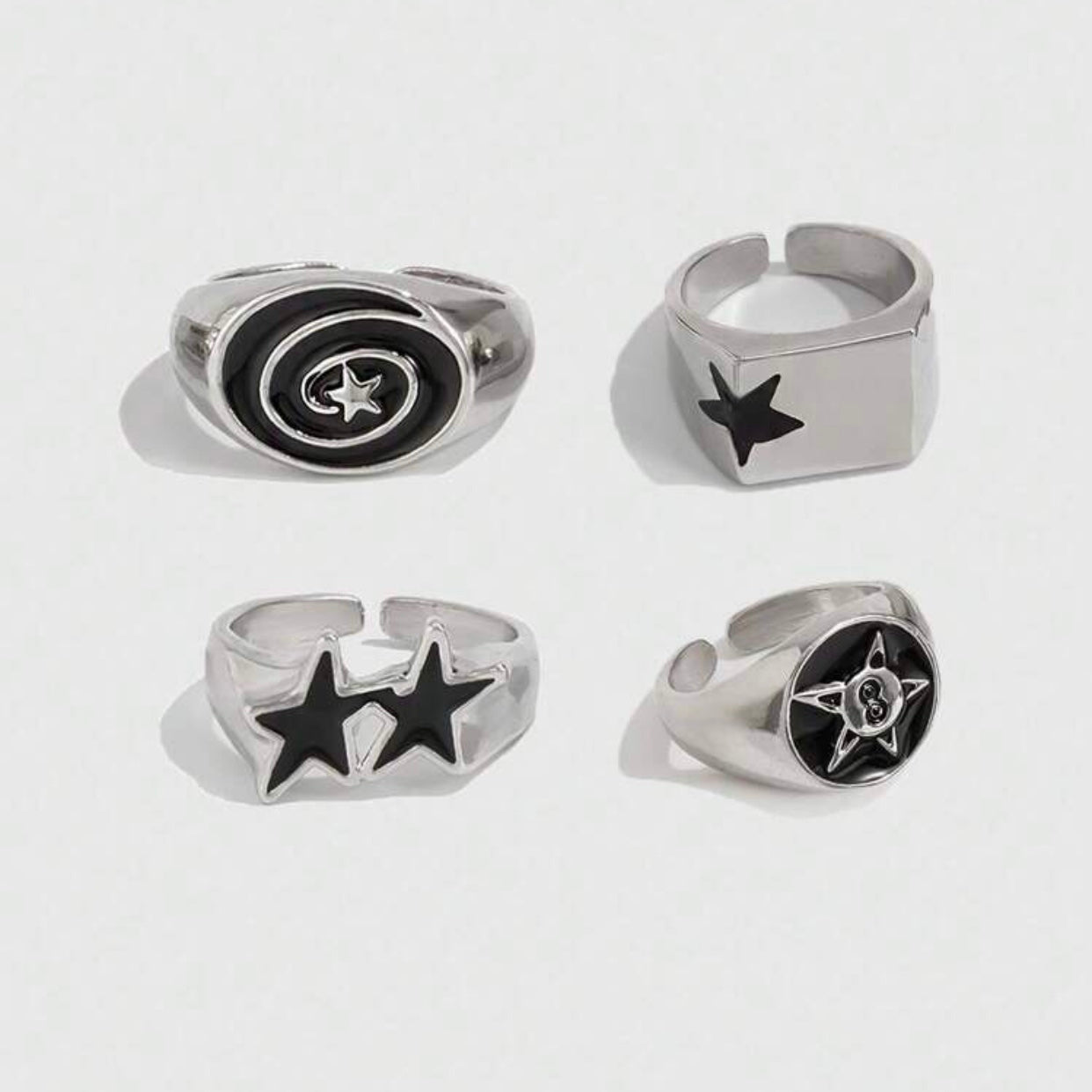 silver star goth ring set