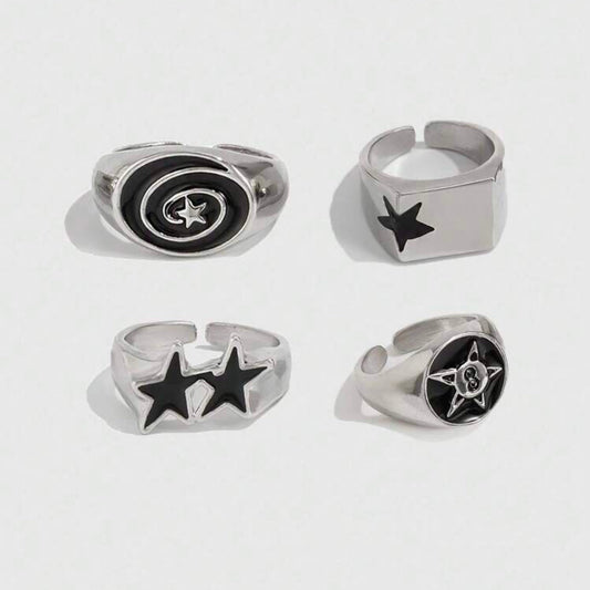 silver star goth ring set