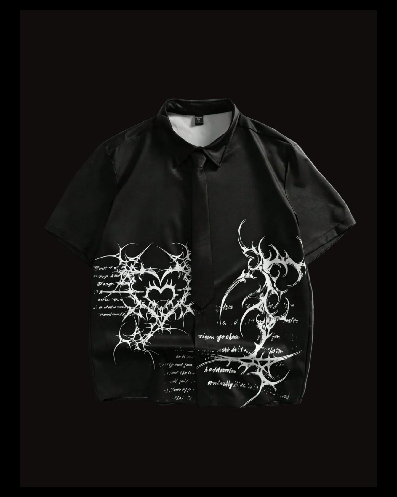 men tribal heart and slogan graphic black button up shirt