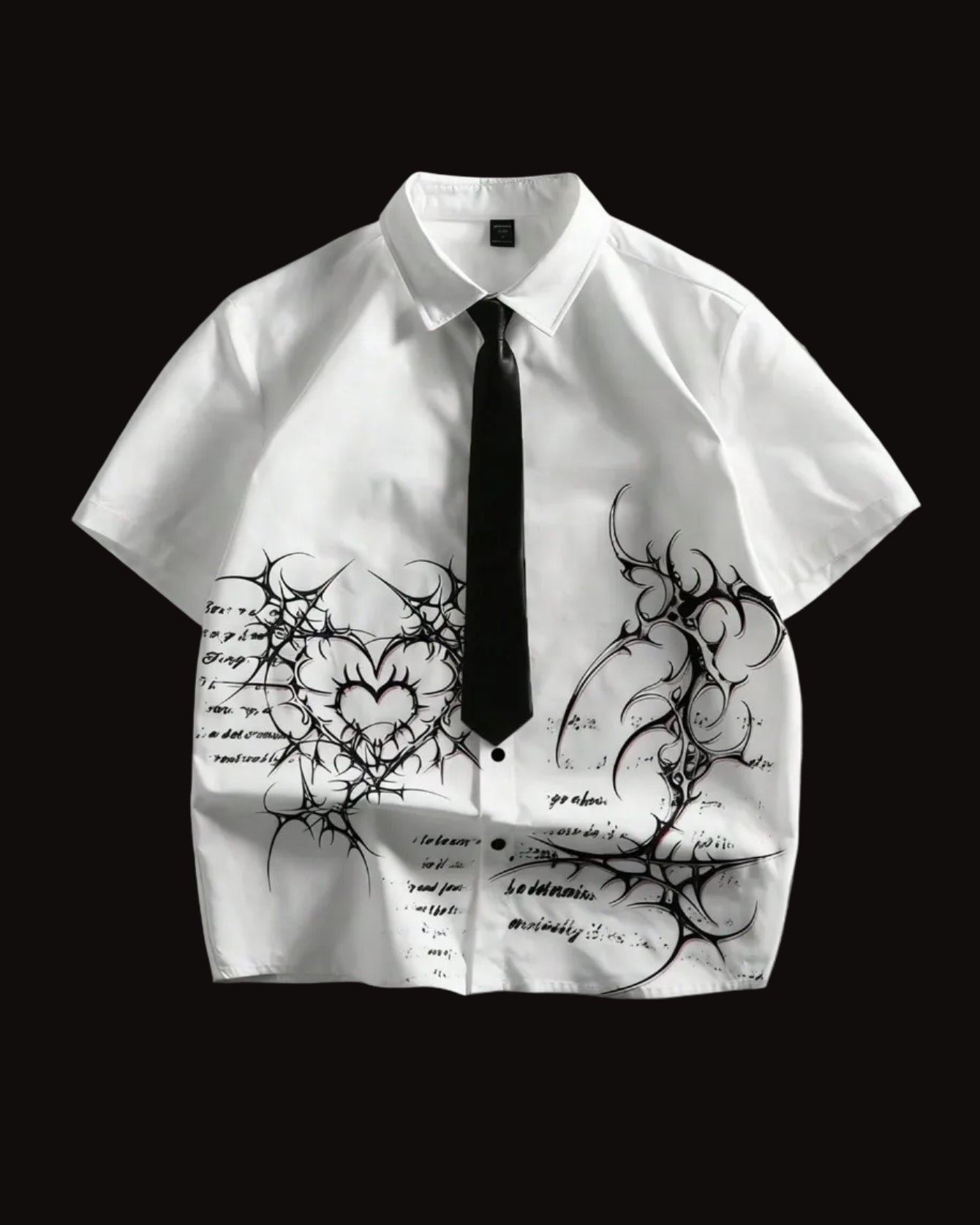 men tribal heart and slogan graphic button up shirt