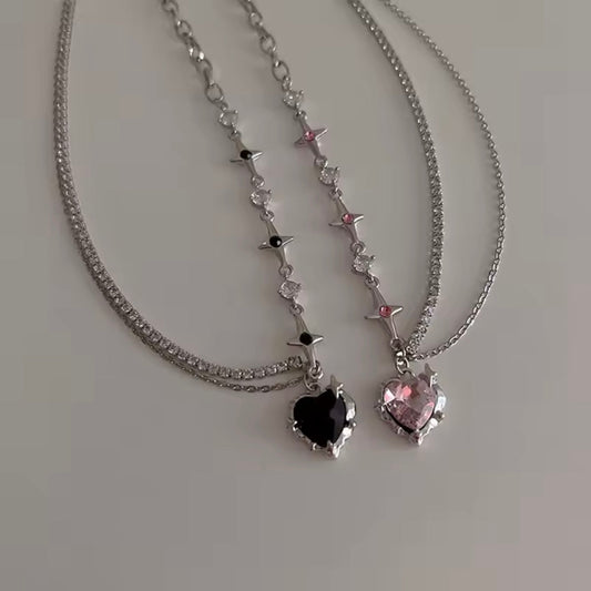 y2k black pink heart necklaces