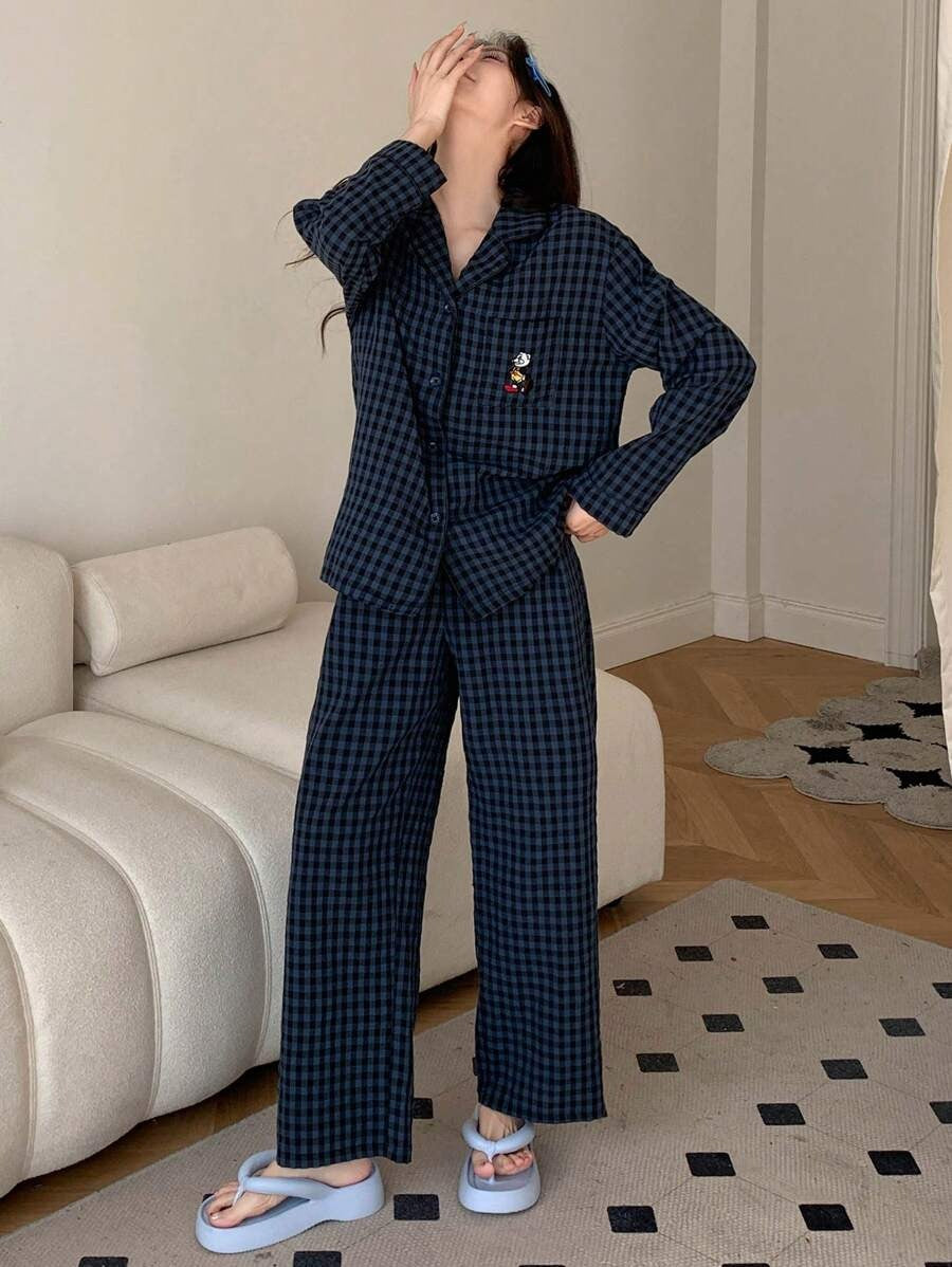 navy blue plaid pj set