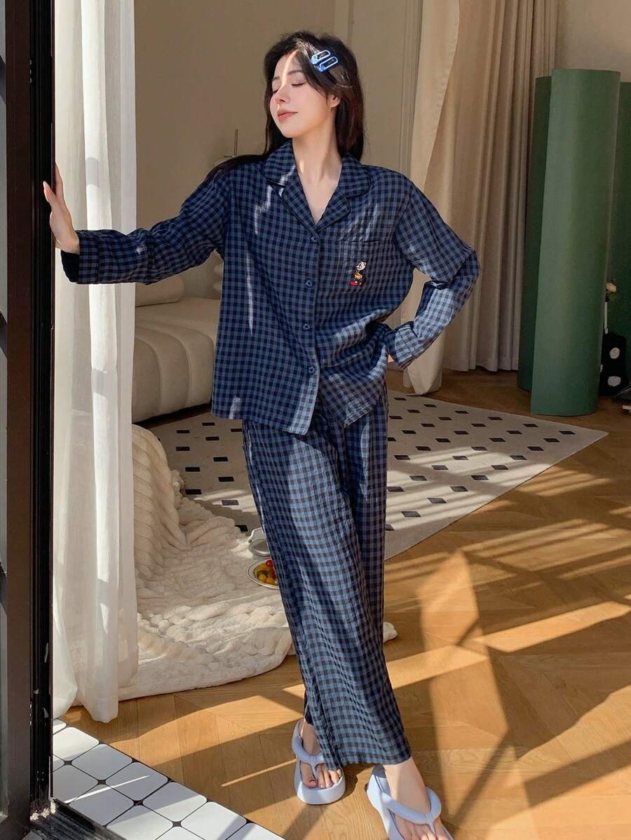 navy blue plaid pj set