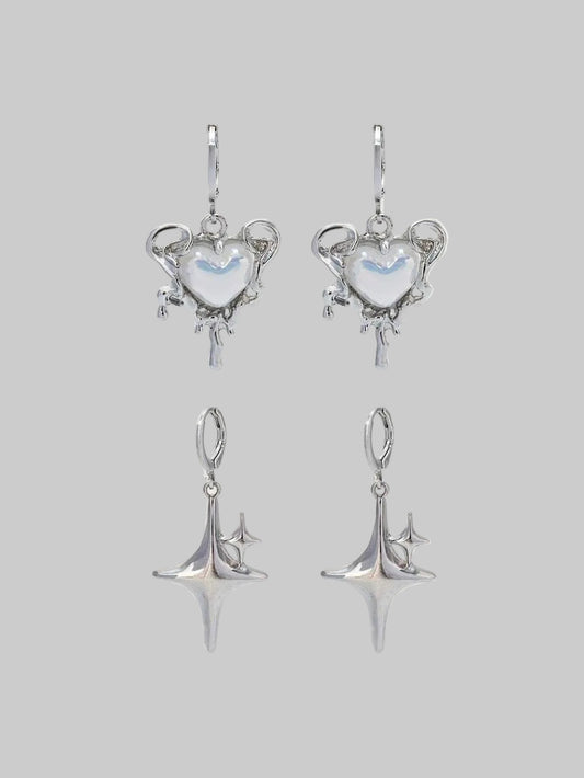opal stone heart and sparkle earrings set