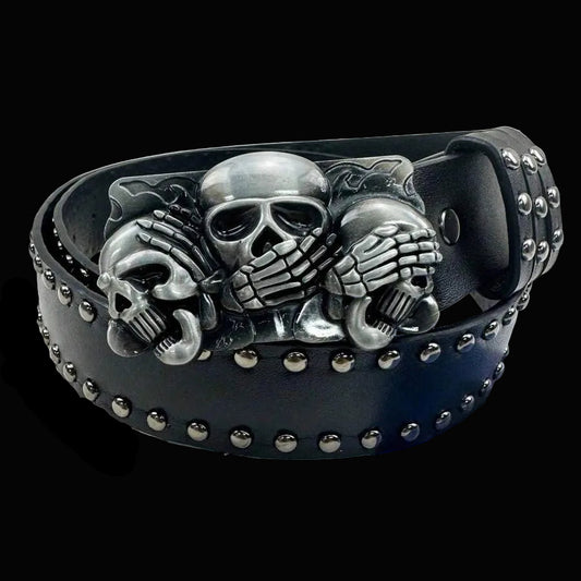 three skulls studded belt