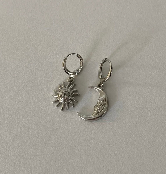 silver sun moon earrings