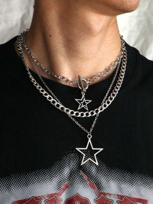layered y2k star chain necklace