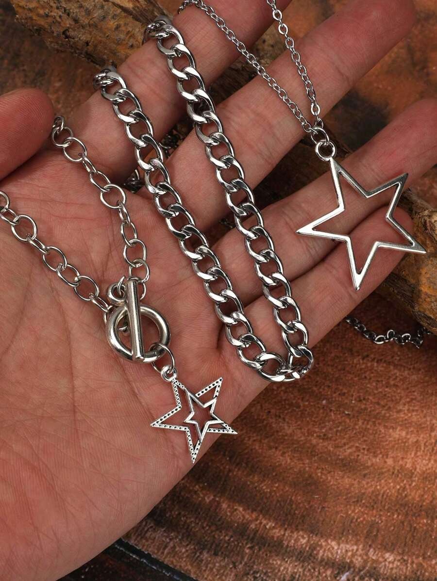 layered y2k star chain necklace