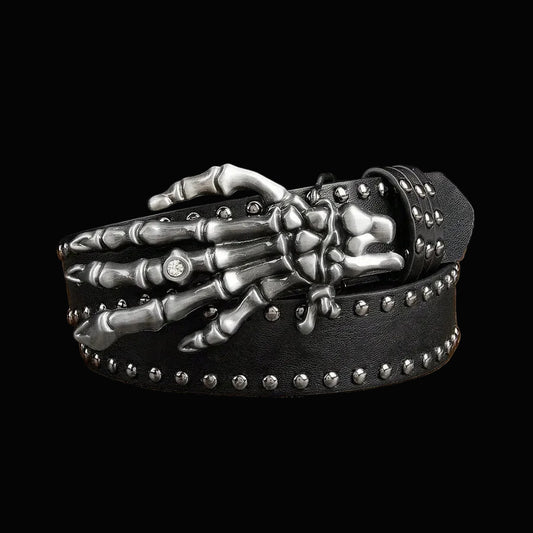 skeleton bone hand studded punk belt