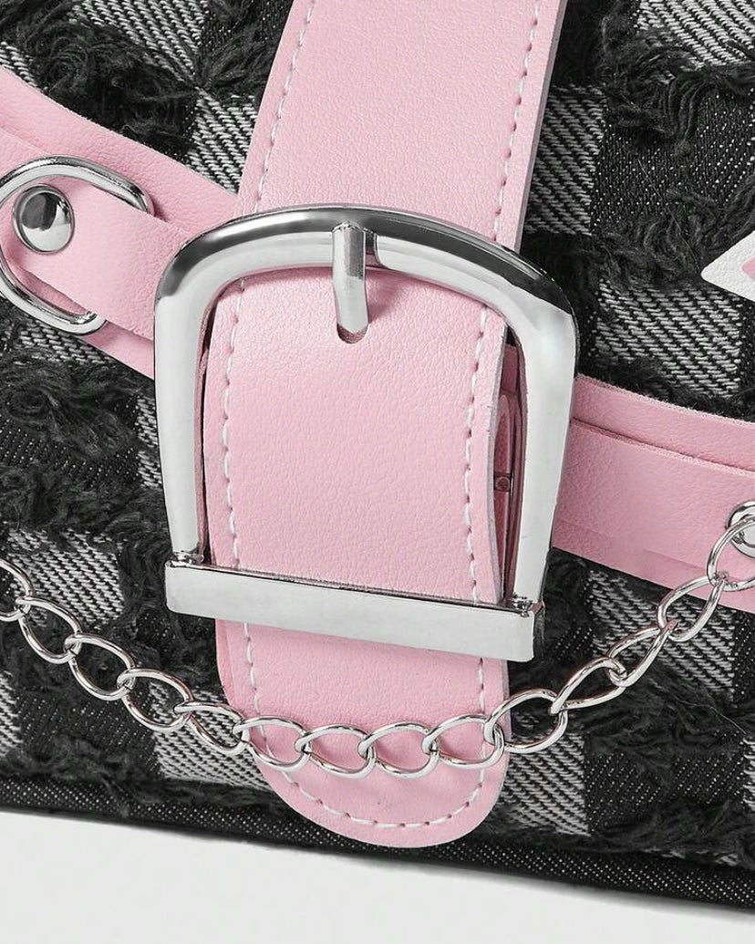 punk check pink star bag