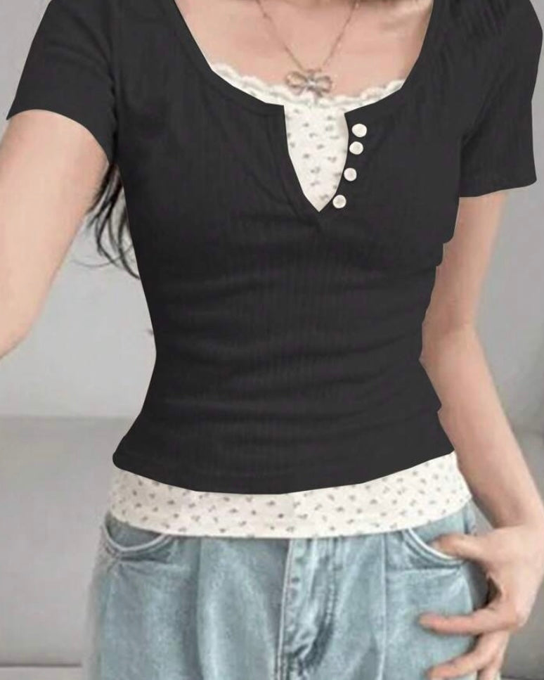 celestial lace patchwork tee