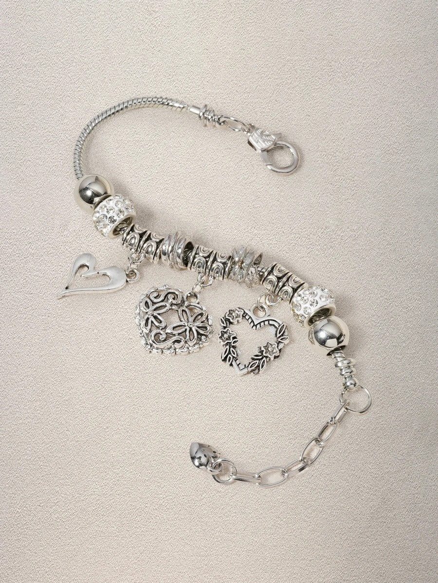 silver love link charm bracelet