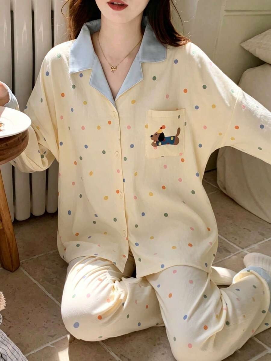 color dots dog pj set