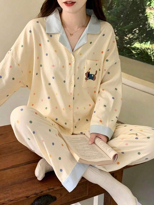 color dots dog pj set