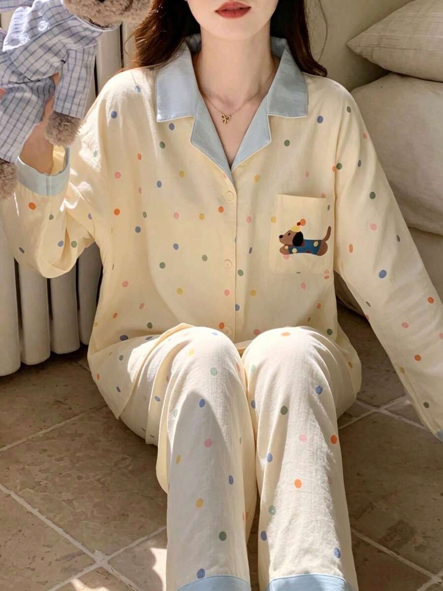 color dots dog pj set