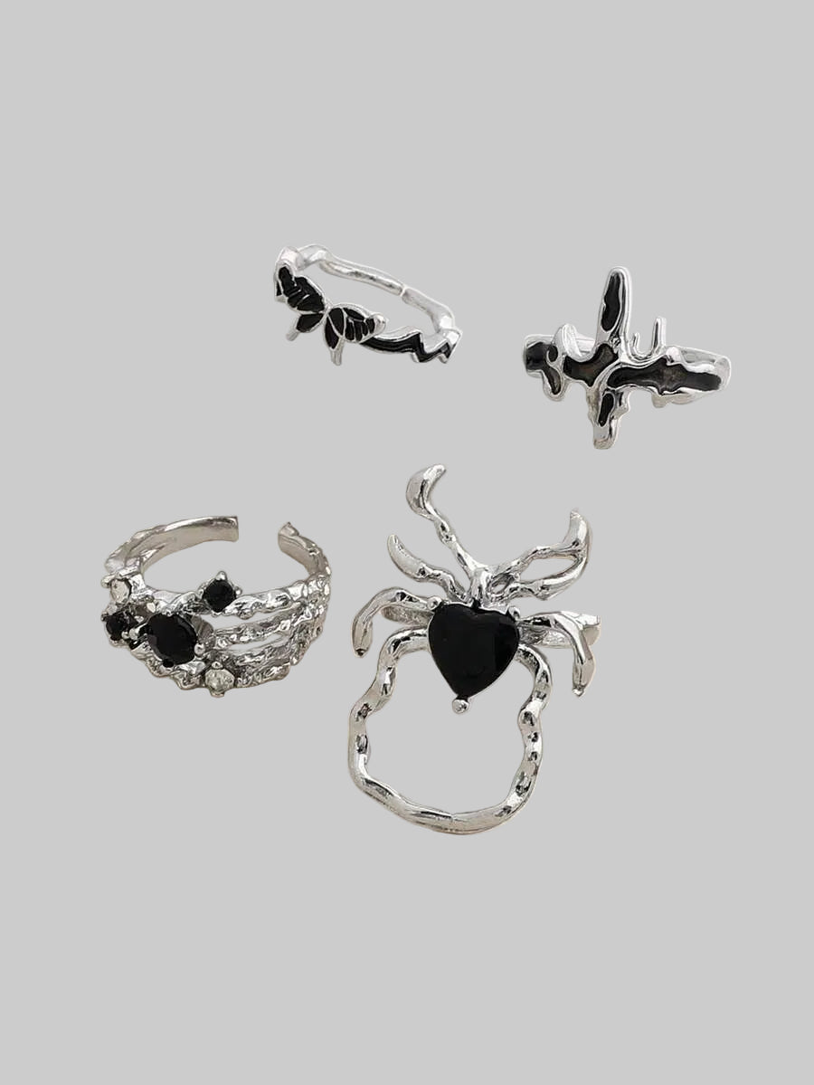 Dark Gothic Spider Ring Set