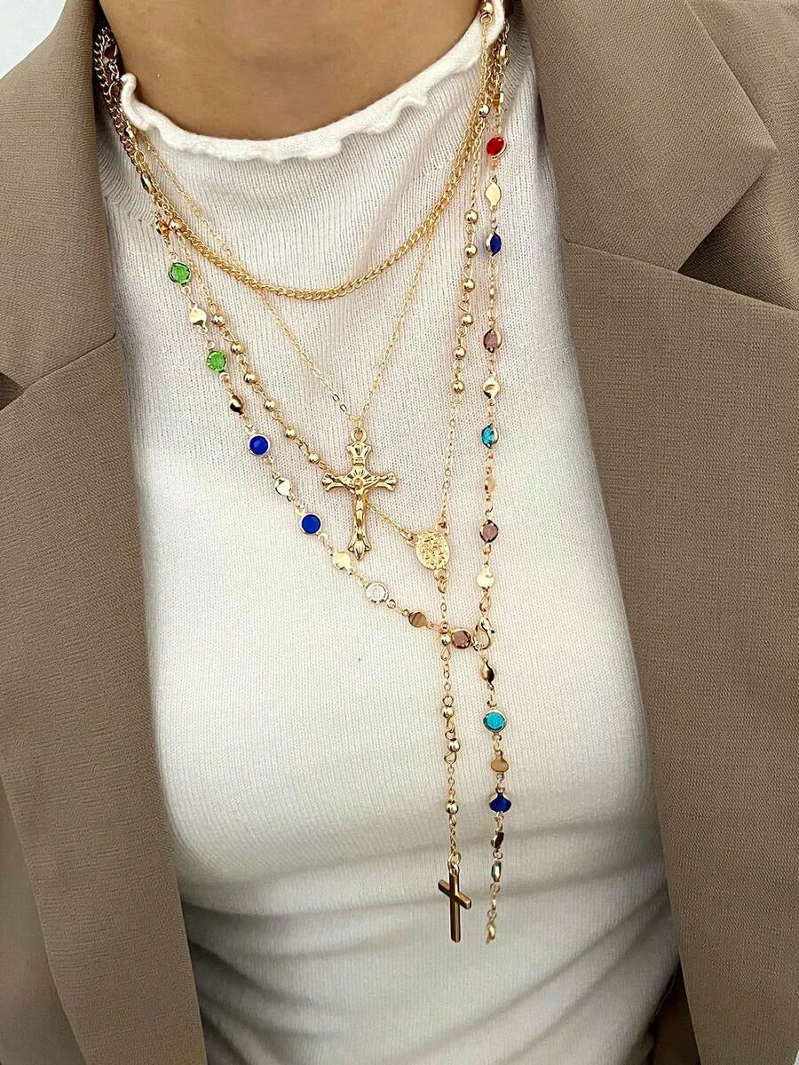cathedral jewels layered necklaces set (4pcs)