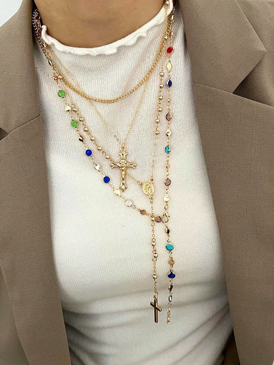 cathedral jewels layered necklaces set (4pcs)