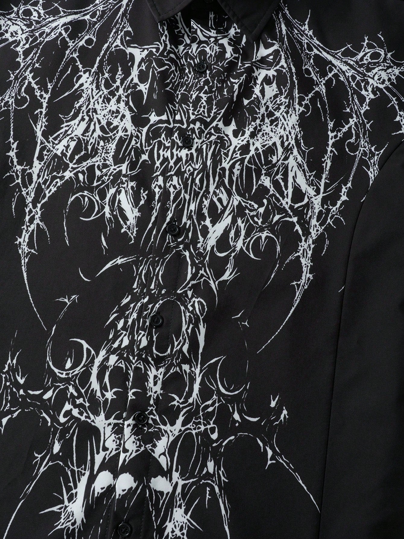 men goth abstract graphic short sleeve collar shirt black