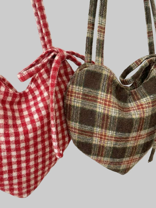 heart shaped plaid bag