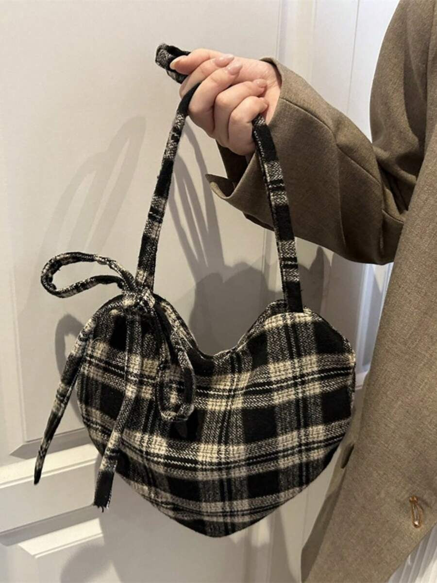 heart shaped plaid bag