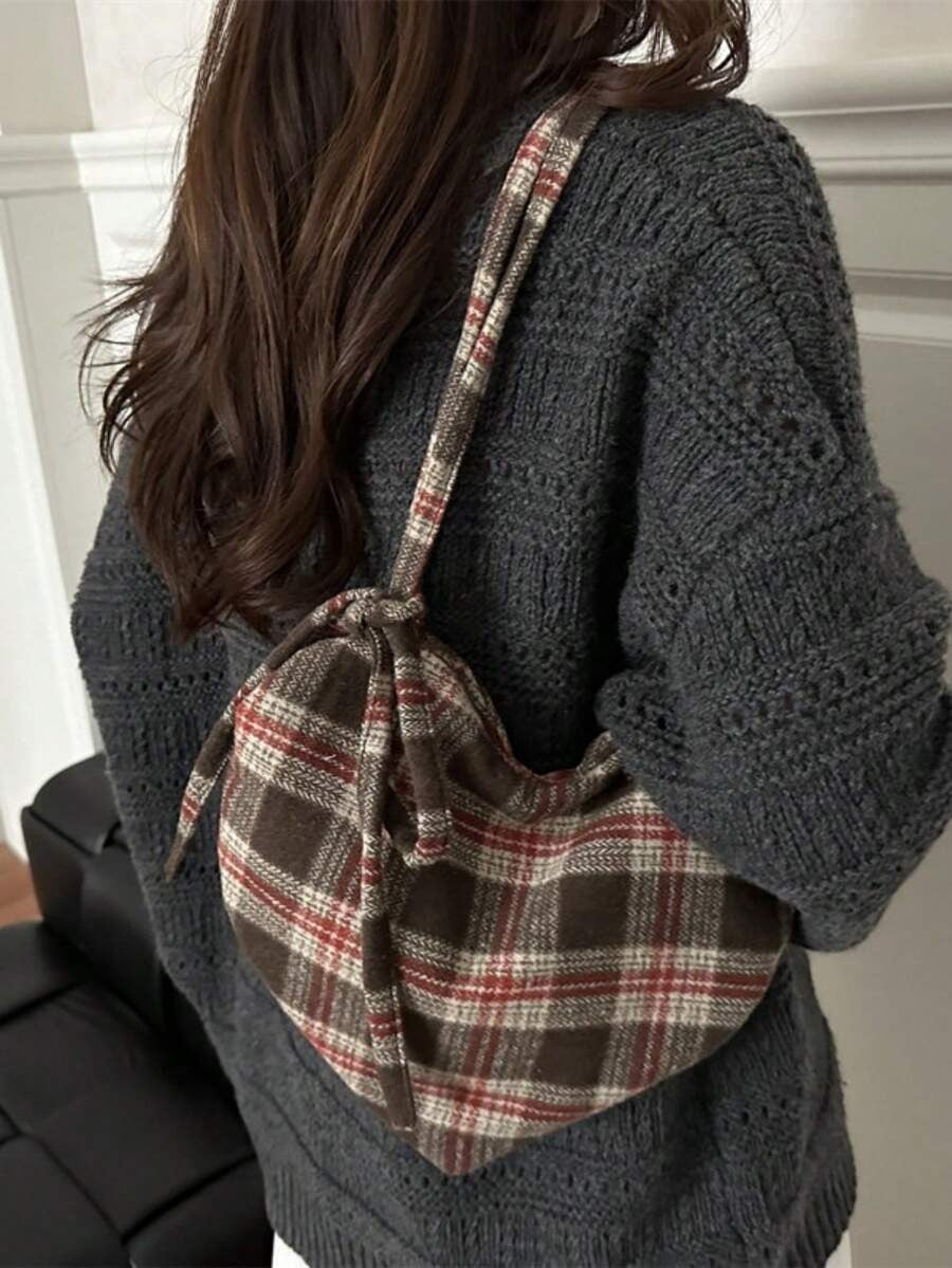 heart shaped plaid bag