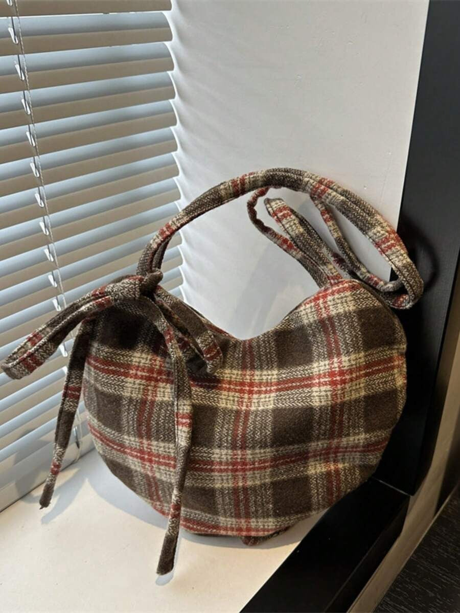 heart shaped plaid bag