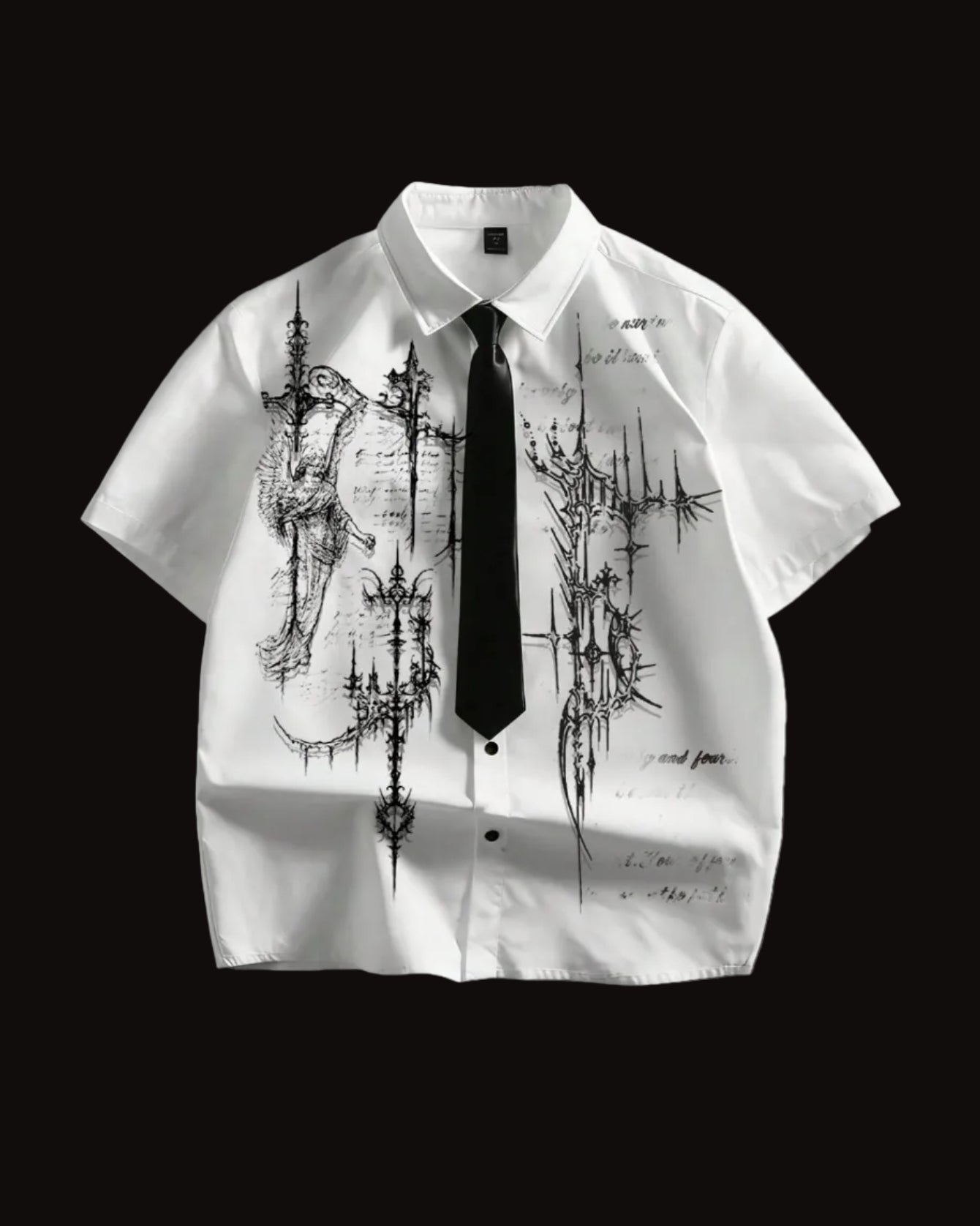men dark academia graphic short sleeve collared shirt