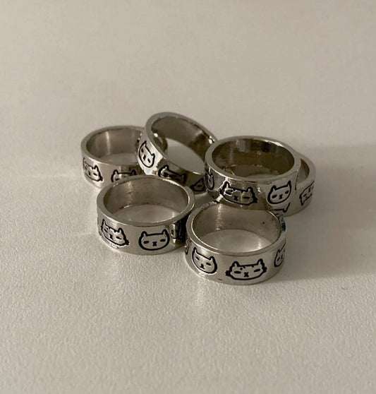 silver cute cat ring