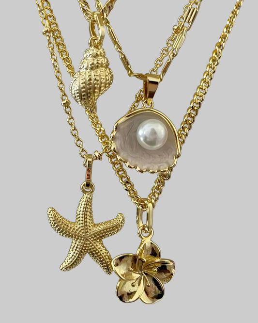 gold sea themed layered necklace set