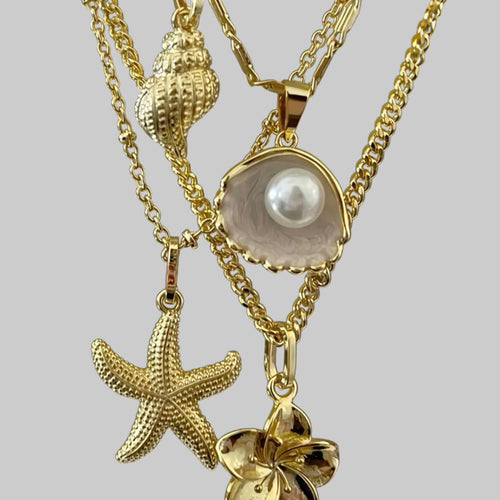 gold sea themed layered necklace set