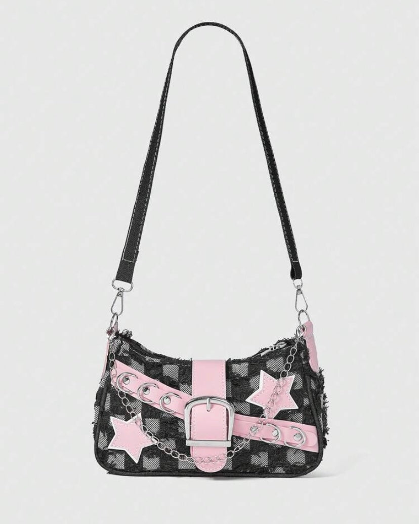 punk check pink star bag