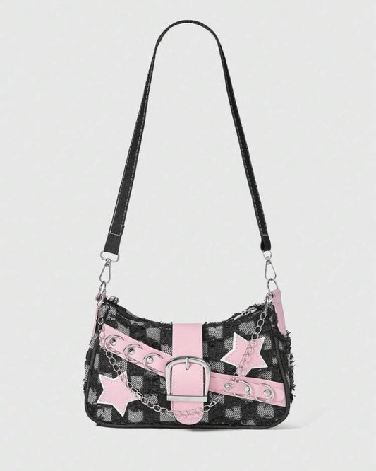 punk check pink star bag