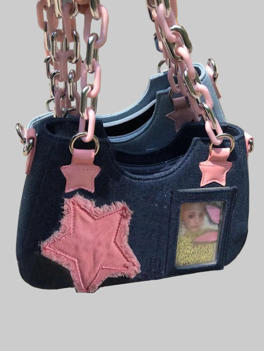 Y2K Starry Denim Handbag