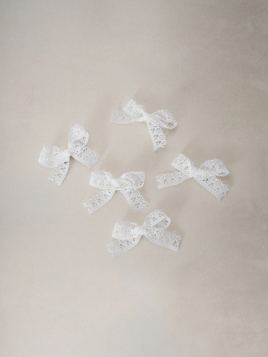 white lace bow hair pins set