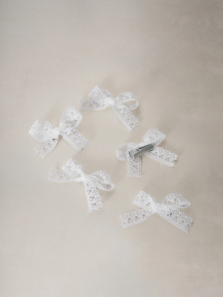 white lace bow hair pins set