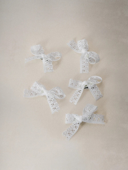 white lace bow hair pins set