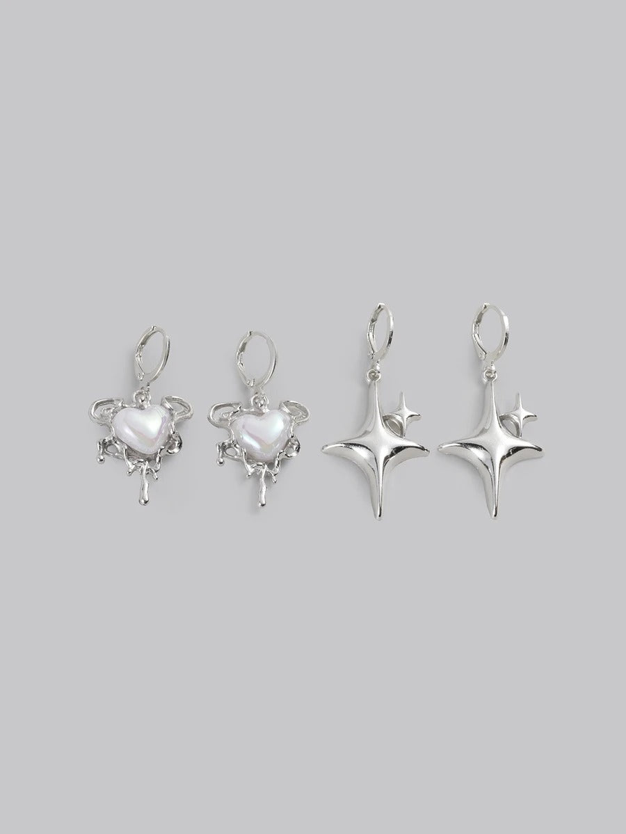 opal stone heart and sparkle earrings set