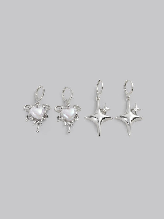 opal stone heart and sparkle earrings set
