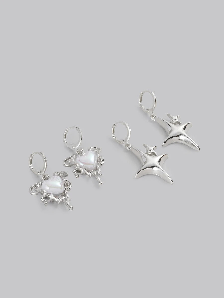 opal stone heart and sparkle earrings set