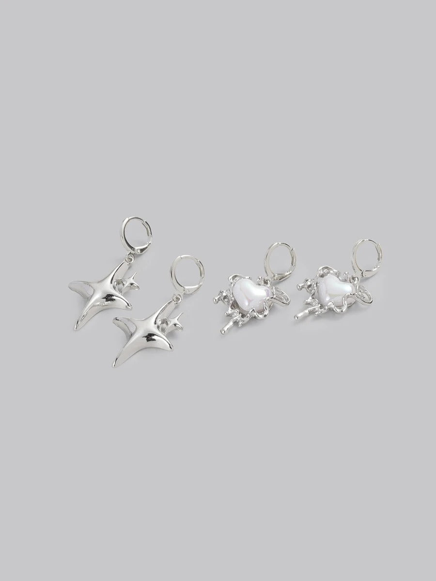 opal stone heart and sparkle earrings set