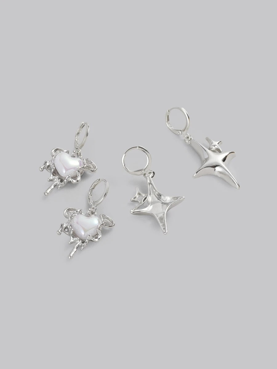 opal stone heart and sparkle earrings set