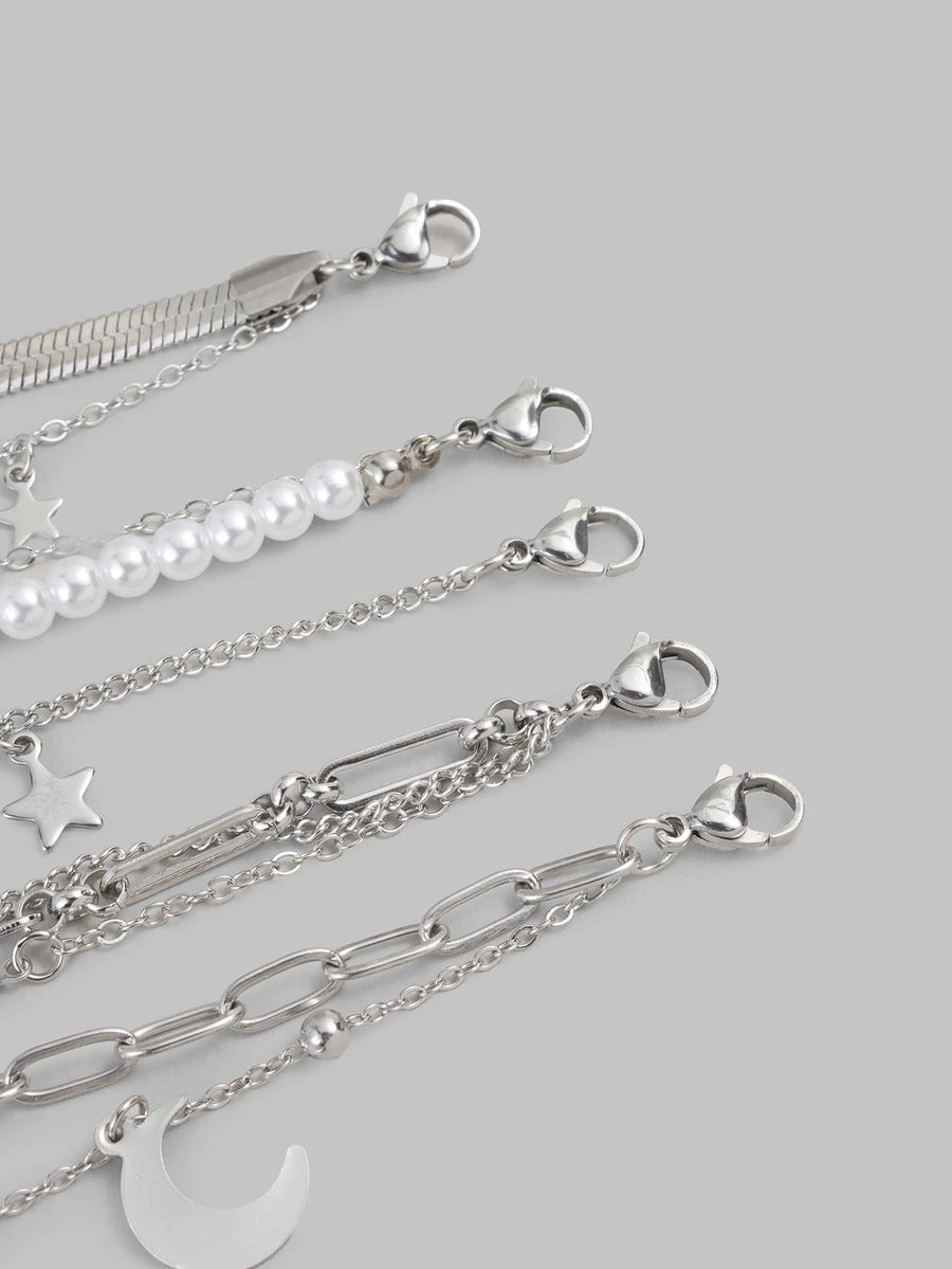 stainless steel silver bracelet set