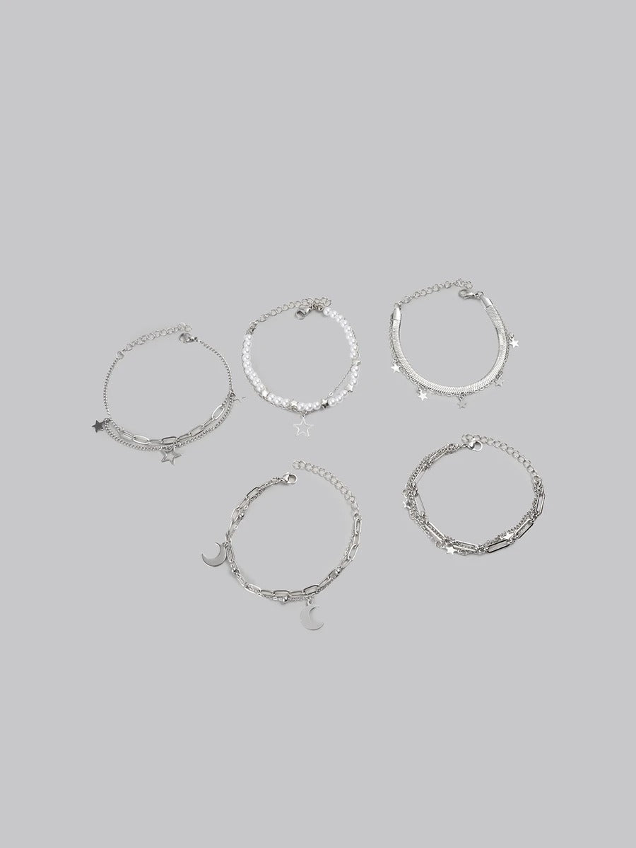stainless steel silver bracelet set
