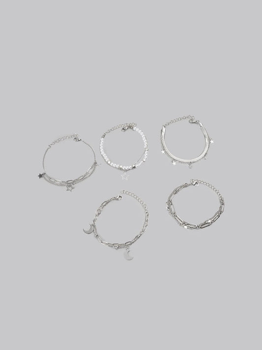 stainless steel silver bracelet set