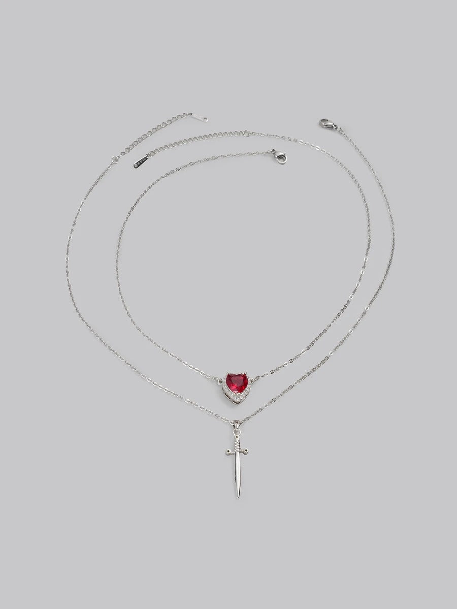 heart n sword matching necklace pair