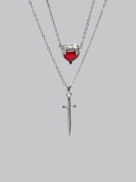 heart n sword matching necklace pair