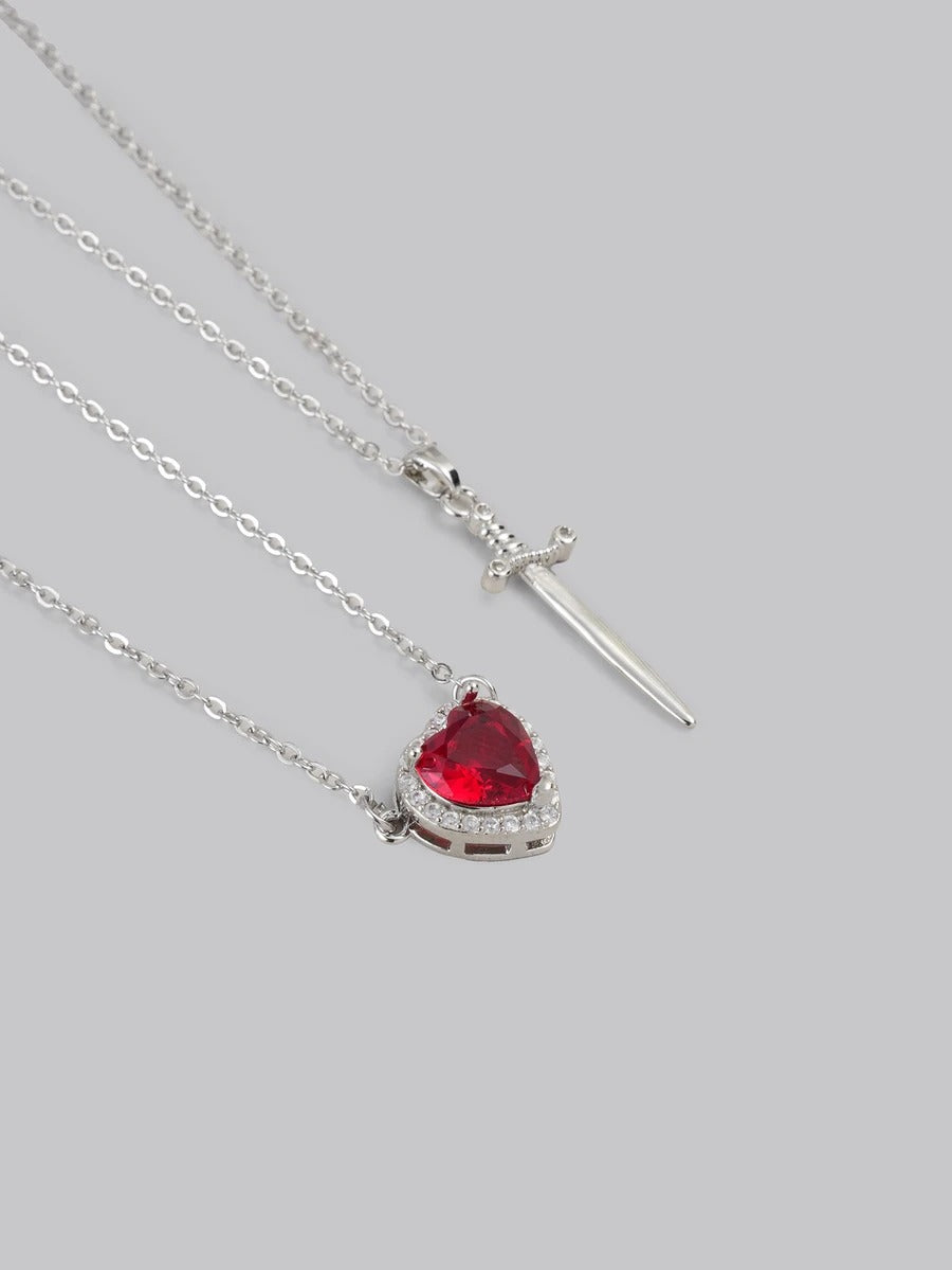 heart n sword matching necklace pair