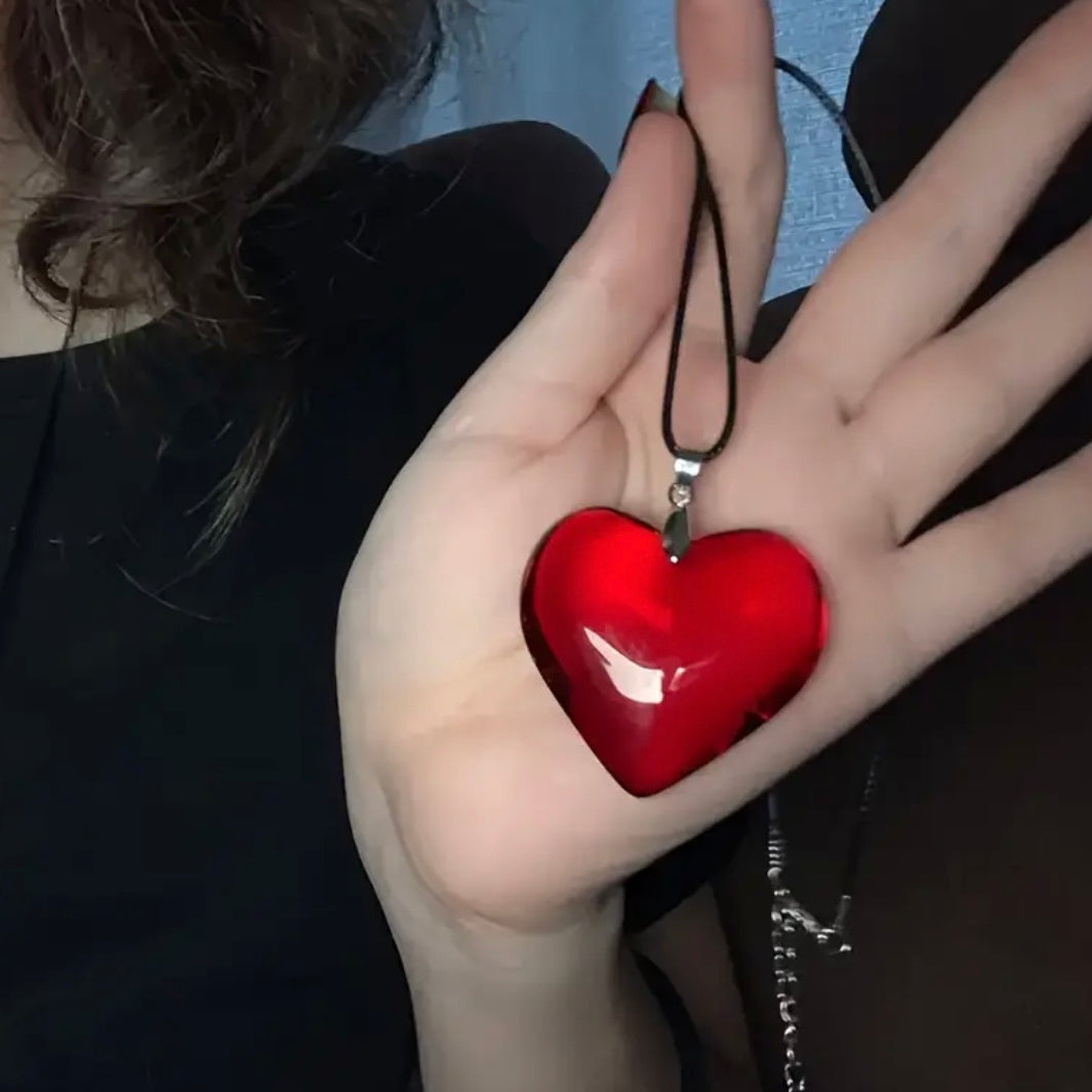 chunky big glass heart necklace