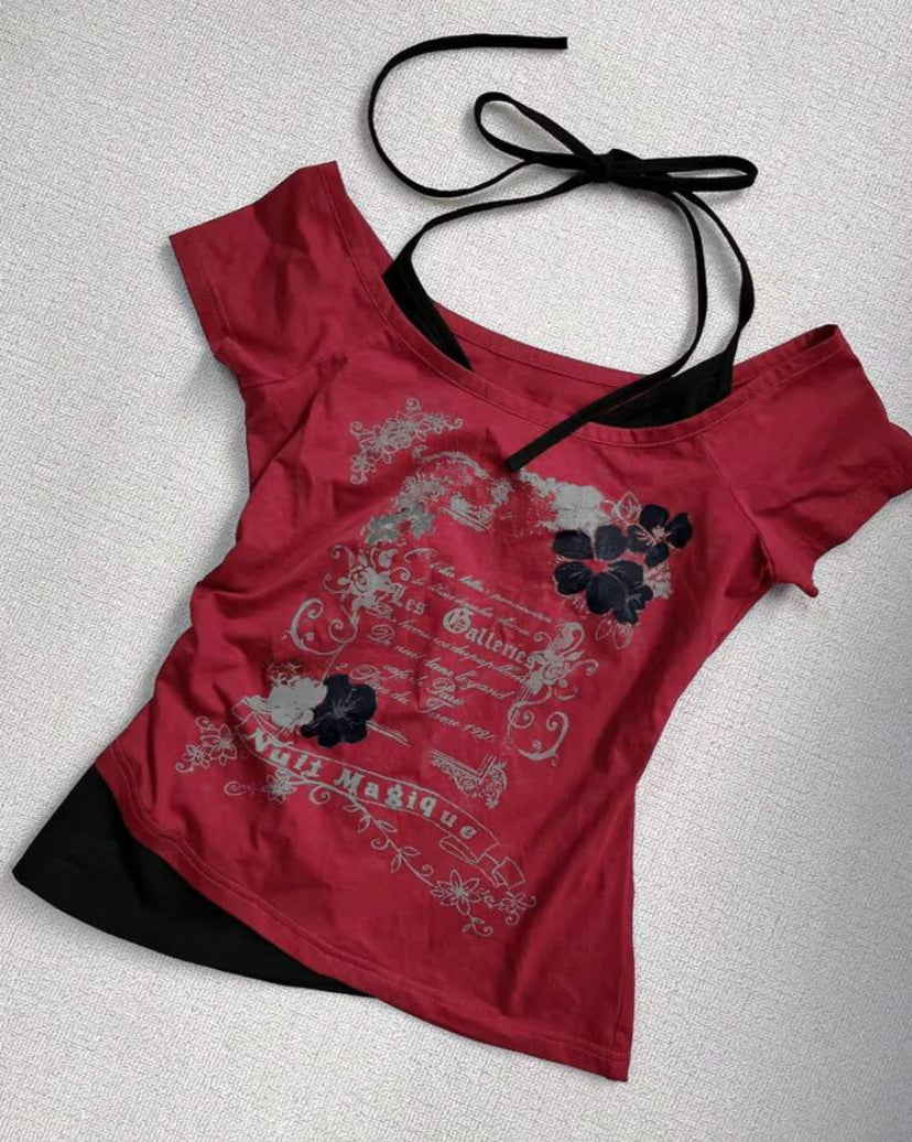 olive green graphic top